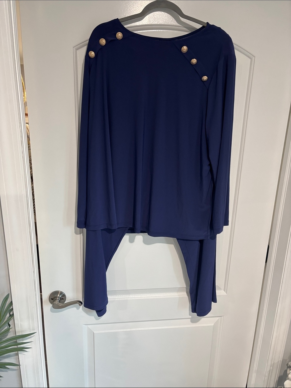 Antthony Navy Long-Sleeve Top with Gold Buttons and loose elastic waist pants